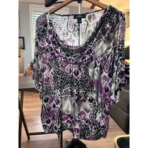 Karen Brooks Plus Size 1X Cowl Neck Animal Print‎ Dolman Sleeve Top Women